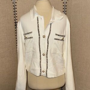 Women's White Tweed-Trim Jacket